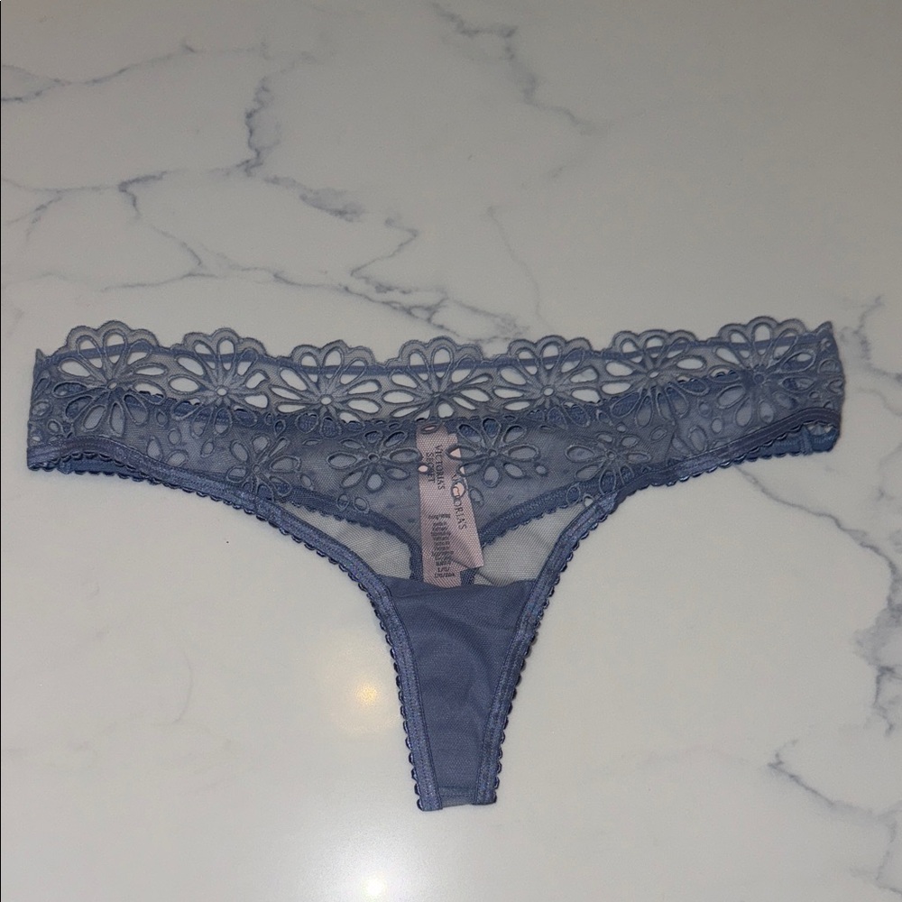 Victoria's Secret Blue Floral Lace Thong